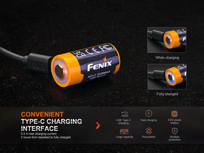Fenix RCR123A punjiva baterija USB-C Li-ion, 800 mAh