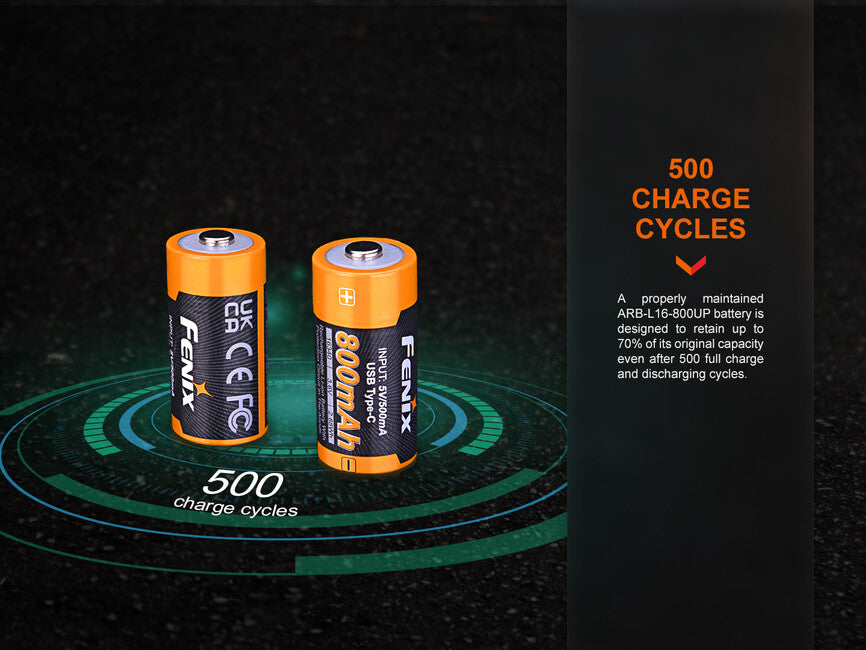 Fenix RCR123A punjiva baterija USB-C Li-ion, 800 mAh