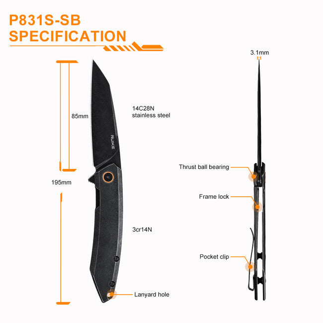Ruike P831S nož, crn
