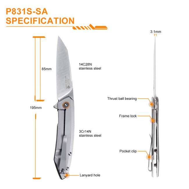 Ruike P831S nož, srebrn