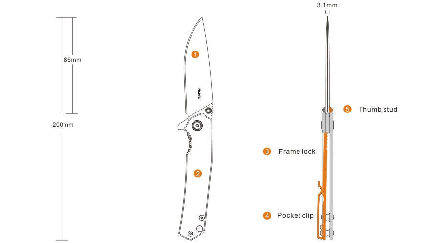 Ruike P801-SF sklopivi nož, srebrni