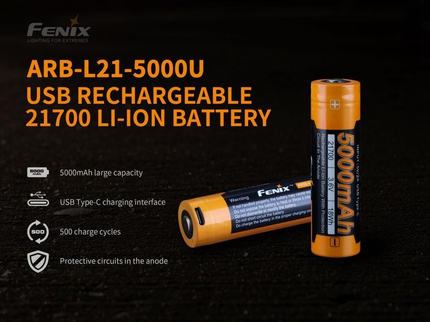 Fenix 21700 punjiva baterija Li-Ion 5000 mAh USB-C