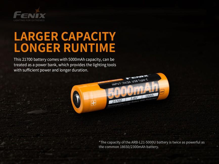 Fenix 21700 punjiva baterija Li-Ion 5000 mAh USB-C