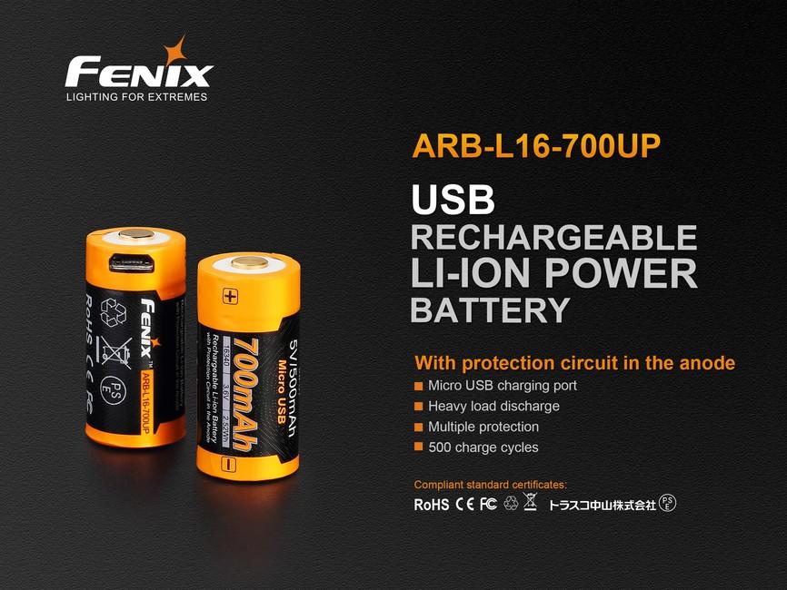 Fenix RCR123A 700 mAh USB Li-ion high current