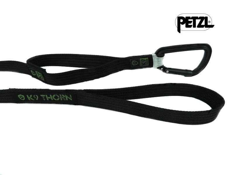 K9 Thorn povodac s dvostrukim hvatom i karabinerom Petzl, crni, L
