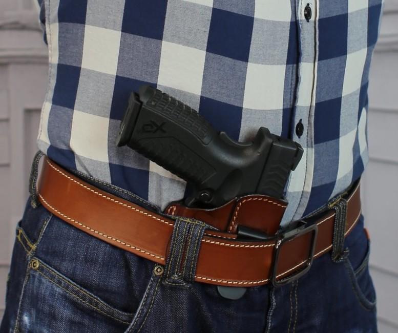 Falco futrola Glock 17 otvorena kožna za nošenje unutar hlača, smeđa, desna