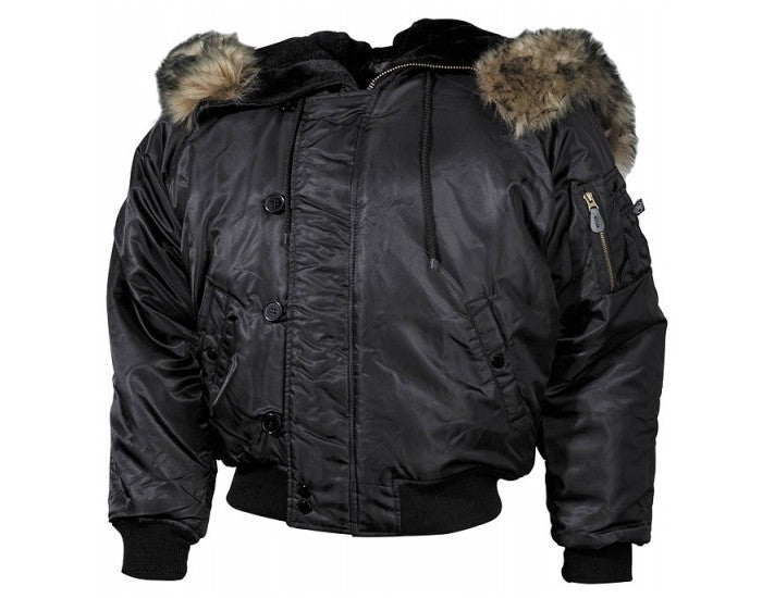 MFH N2B najlonska bomber jakna s krznom, crna