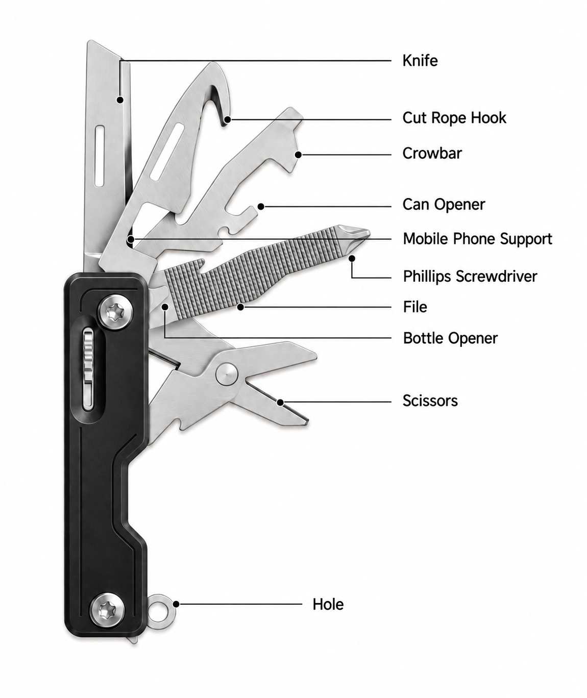 Leguon Brevis mini multitool 9u1, crni
