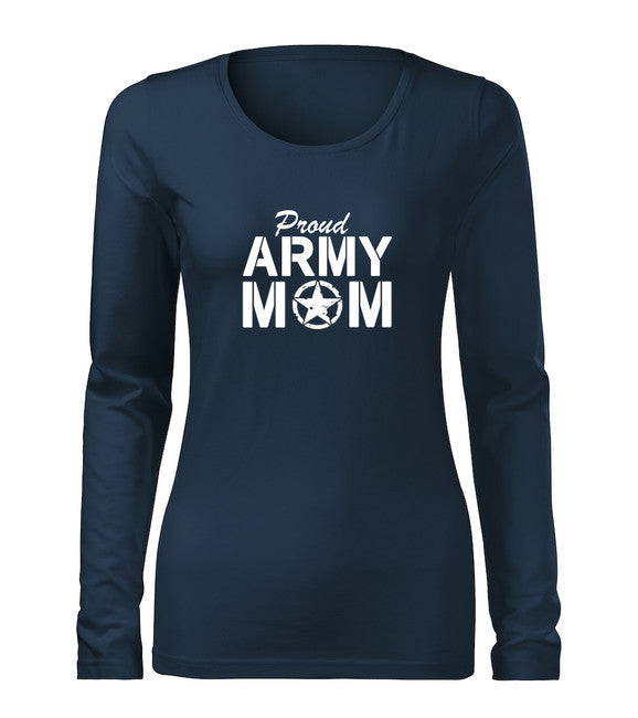 DRAGOWA Slim ženska army mom majica s dugim rukavom 160 g/m², tamnoplava