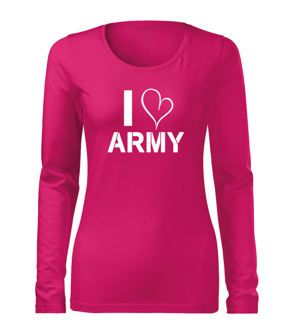 DRAGOWA Slim ženska majica s dugim rukavom I Love Army 160 g/m², ružičasta