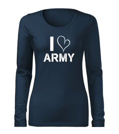 DRAGOWA Slim ženska majica s dugim rukavom i love army 160 g/m², tamnoplava