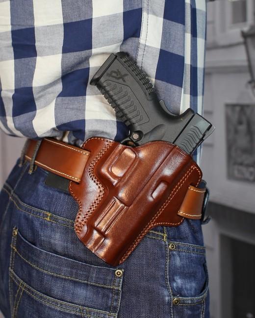 Falco Premium futrola na remen pancake kožna otvorena Glock 17, smeđa, desna