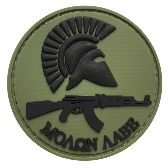 WARAGOD Round Molon Labe with Rifle našivak PVC Patch, OD Green and Black