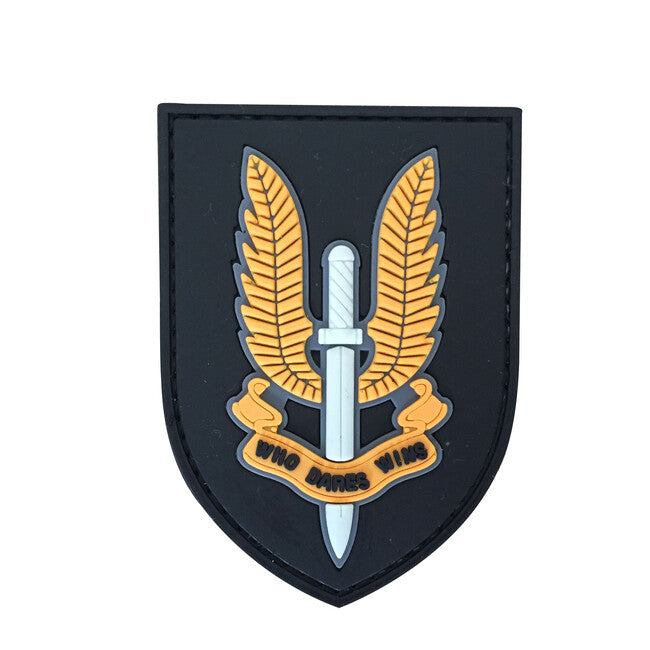 WARAGOD Special Air Service SAS Who Dares Win našivak PVC patch yellow, žuti