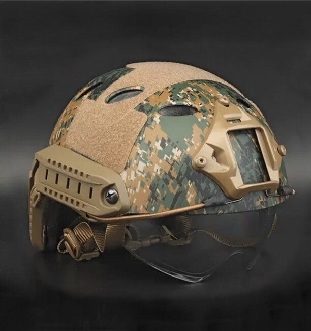 DRAGOWA Tactical Fast PJ taktička kaciga s naočalama Bolt, Digital Woodland (bez certifikacije)