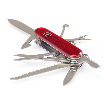 Victorinox Huntsman džepni nož 91mm, transparentan, crveni