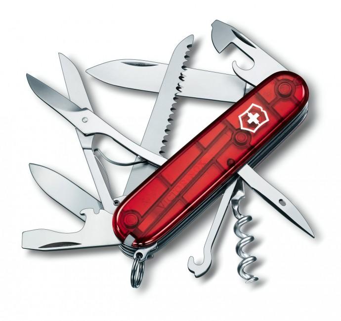 Victorinox Huntsman džepni nož 91mm, transparentan, crveni