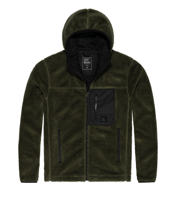Vintage Industries Dustin flis pulover lined sherpa, tamno maslinasto zeleni