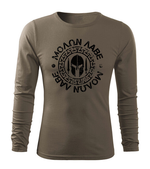 DRAGOWA Fit-T majica s dugim rukavom Molon Labe 160 g/m², maslinasto zelena