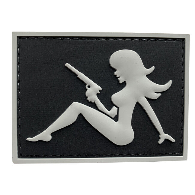 WARAGOD 3D Girl with Pistol on Right Hand našivak, crni, 7x5cm