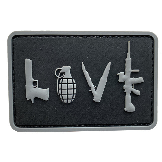 WARAGOD 3D LOVE-Pistol Grenade Knife Rifle našivak, crni, 7.5x5cm