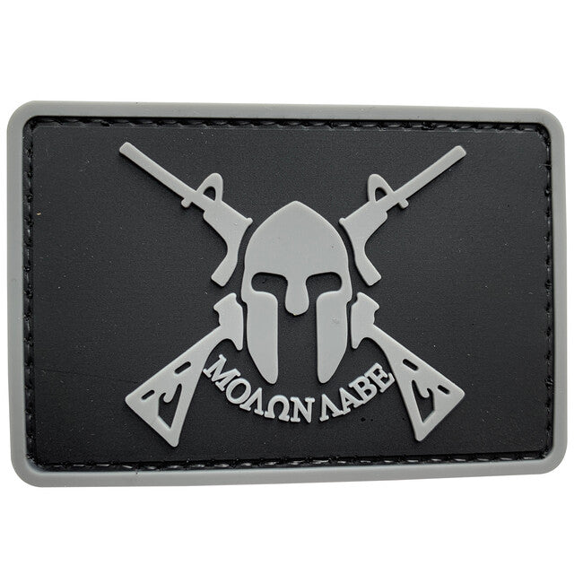 WARAGOD 3D našivak Molon Labe Spartan With Two Rifles 7.5x5cm, crni