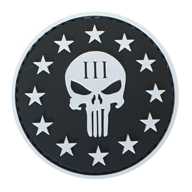 WARAGOD 3D Round Shape of Three Percenter Punisher našivak crni, 6cm