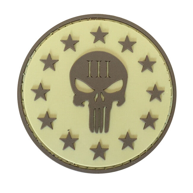 WARAGOD 3D Round Shape of Three Percenter Punisher našivak, Coyote 6cm