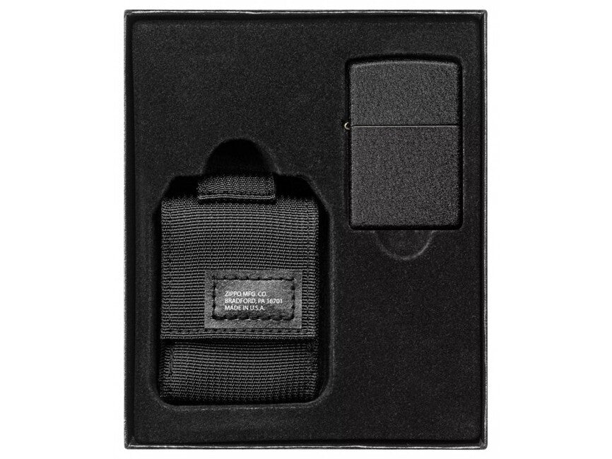 Zippo Black Crackle set taktička futrola + upaljač, crni