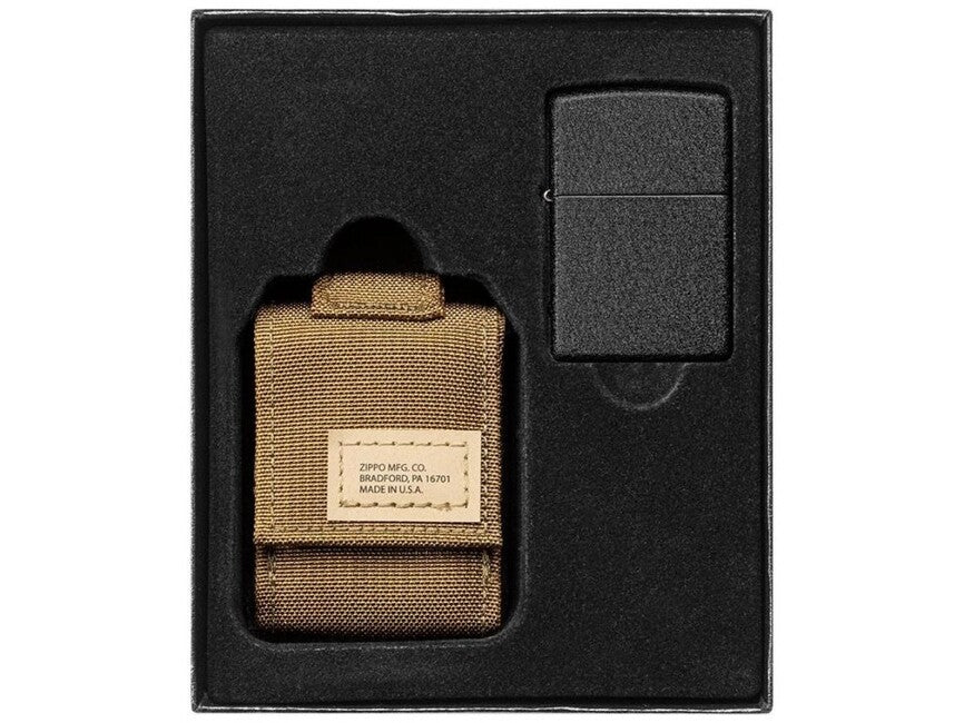 Zippo Black Crackle set taktička futrola + upaljač, smeđi