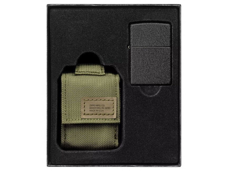 Zippo Black Crackle set taktička futrola + upaljač, zeleni