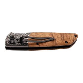 Jednoručni džepni nož Herbertz 8,8cm, korijensko drvo, reljefni ukrasni motiv