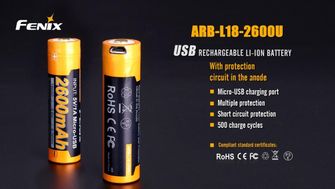 Fenix USB punjiva baterija 18650, 2600 mAh, Li-Ion