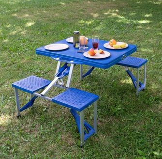 Sklopivi kamp stol s klupama, plavi