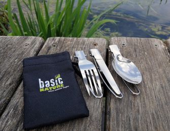 BasicNature MiniTrek Sklopivi set pribora od nehrđajućeg čelika s nylon torbicom