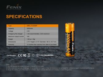Visokonaponska baterija Fenix 18650 3000 mAh (Li-Ion)