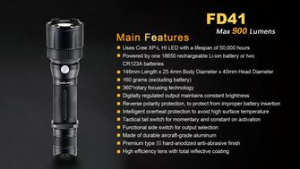 Fenix taktička LED baterijska lampa FD41zoom, 900 lumeni