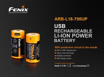 Fenix RCR123A 700 mAh USB Li-ion visoki napon