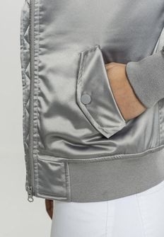 Urban Classics ženska satenska bomber jakna, srebrna