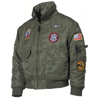 MFH Američka dječja pilotska jakna CWU s oznakama, OD zelena