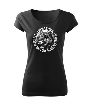 DRAGOWA ženska kratka majica Vuk "u boj u boj za narod svoj" , crna