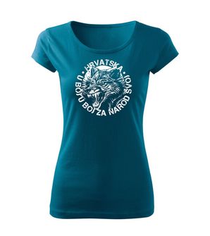 DRAGOWA ženska kratka majica Vuk "u boj u boj za narod svoj", petrol blue