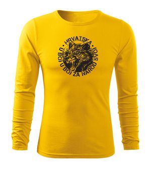 DRAGOWA Fit-T majica dugih rukava Vuk "u boj u boj za narod svoj", žuta