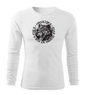 DRAGOWA Fit-T majica dugih rukava Vuk "u boj u boj za narod svoj", Bijela