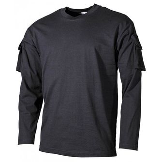 MFH US crna duga majica s čičak džepovima na rukavima, 170g/m2