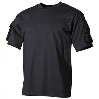 MFH US crna majica s čičak džepovima na rukavima, 170g/m2