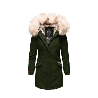 Navahoo Cristal Ženska zimska jakna s kapuljačom i krznom, maslinasta