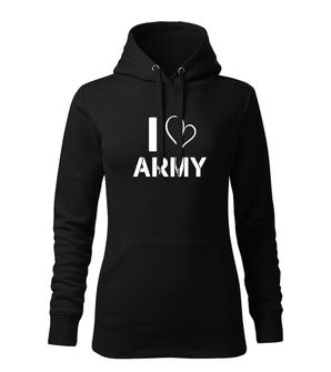 DRAGOWA ženska majica s kapuljačom i love army, crna 320g/m2