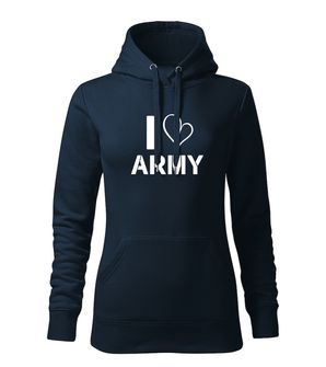 DRAGOWA ženska majica s kapuljačom I love army, tamnoplava 320g/m2