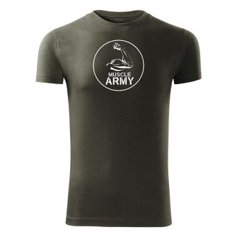 DRAGOWA fitness majica muscle army biceps, maslinasta 180g/m2